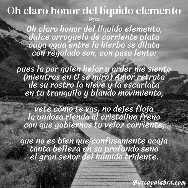 Poema Oh claro honor del líquido elemento de Góngora con fondo de paisaje