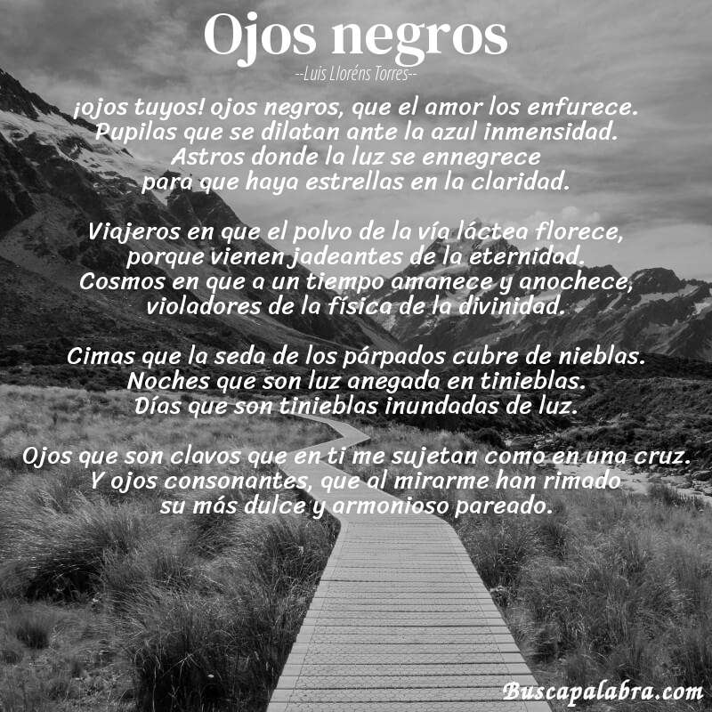 Poema ojos negros de Luis Lloréns Torres con fondo de paisaje