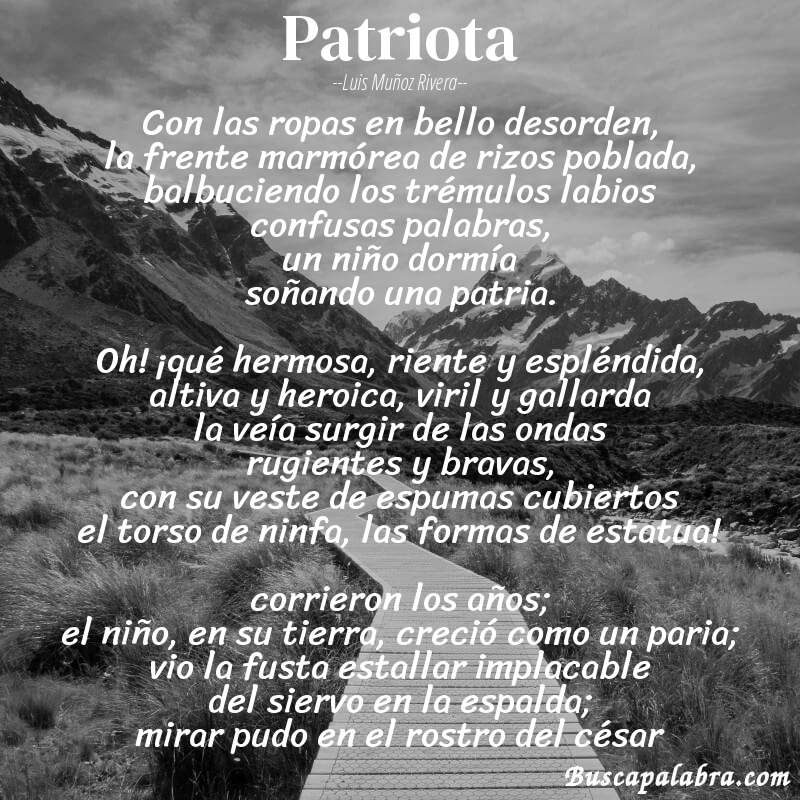 Poema patriota de Luis Muñoz Rivera con fondo de paisaje