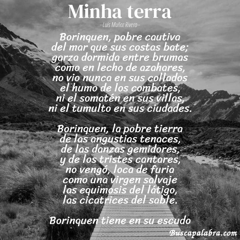 Poema minha terra de Luis Muñoz Rivera con fondo de paisaje