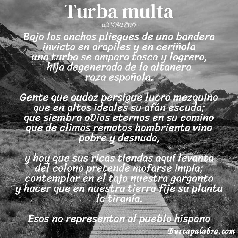 Poema turba multa de Luis Muñoz Rivera con fondo de paisaje