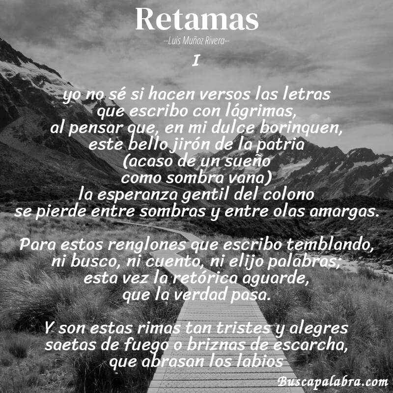 Poema retamas de Luis Muñoz Rivera con fondo de paisaje