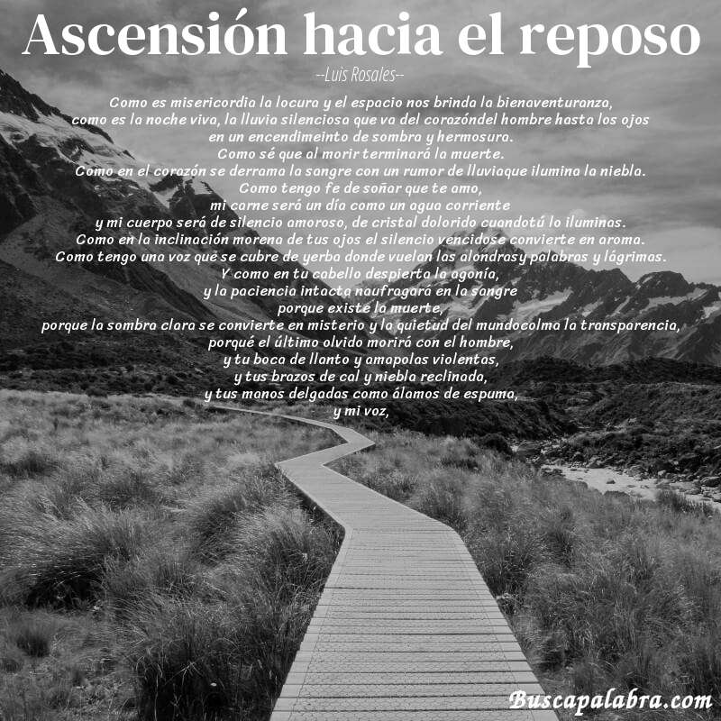Poema ascensión hacia el reposo de Luis Rosales con fondo de paisaje