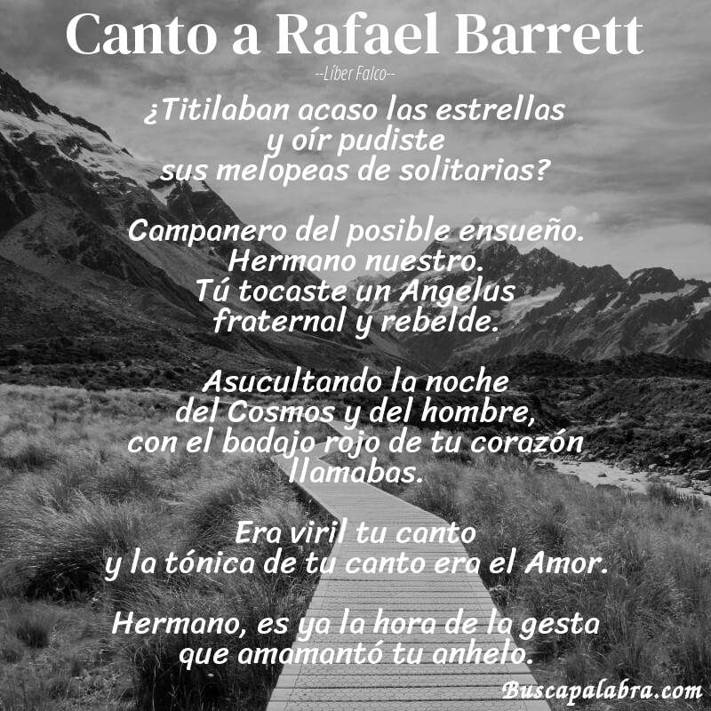 Poema Canto a Rafael Barrett de Líber Falco con fondo de paisaje