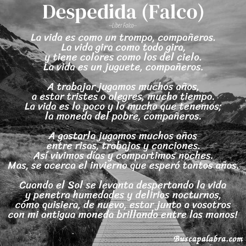 Poema Despedida (Falco) de Líber Falco con fondo de paisaje