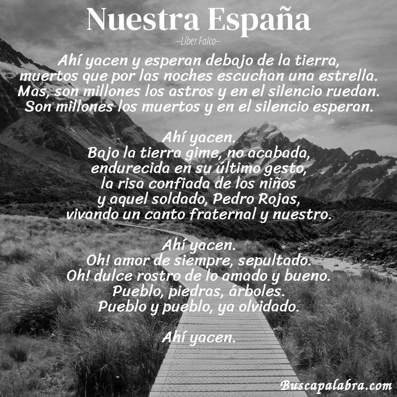 Poema Nuestra España de Líber Falco con fondo de paisaje
