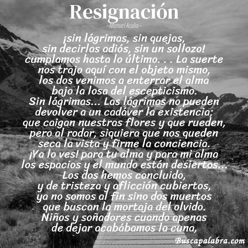 Poema resignación de Manuel Acuña con fondo de paisaje