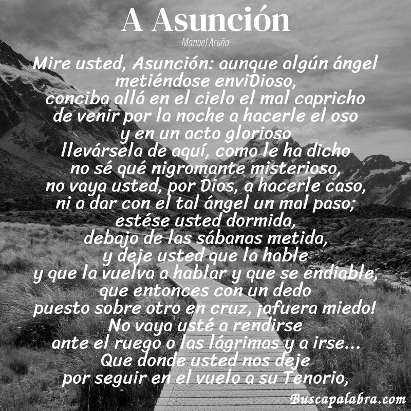 Poema A Asunción de Manuel Acuña con fondo de paisaje