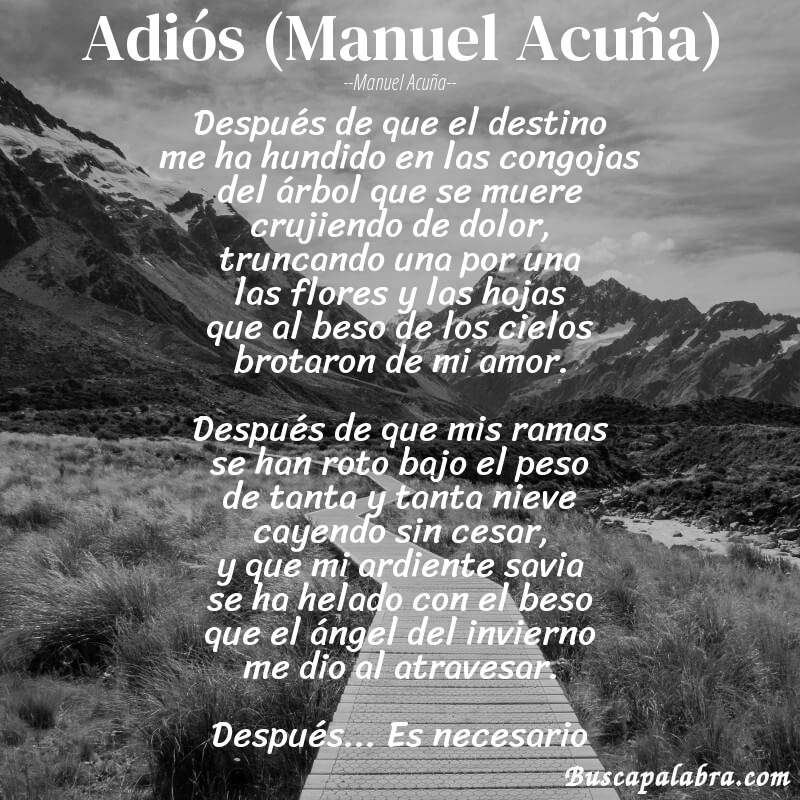 Poema Adiós (Manuel Acuña) de Manuel Acuña con fondo de paisaje