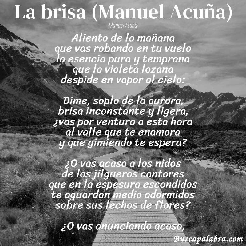 Poema La brisa (Manuel Acuña) de Manuel Acuña con fondo de paisaje