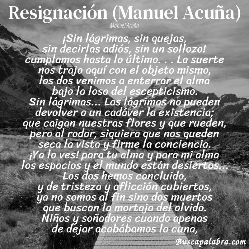 Poema Resignación (Manuel Acuña) de Manuel Acuña con fondo de paisaje
