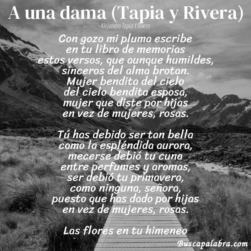 Poema A una dama (Tapia y Rivera) de Alejandro Tapia y Rivera con fondo de paisaje
