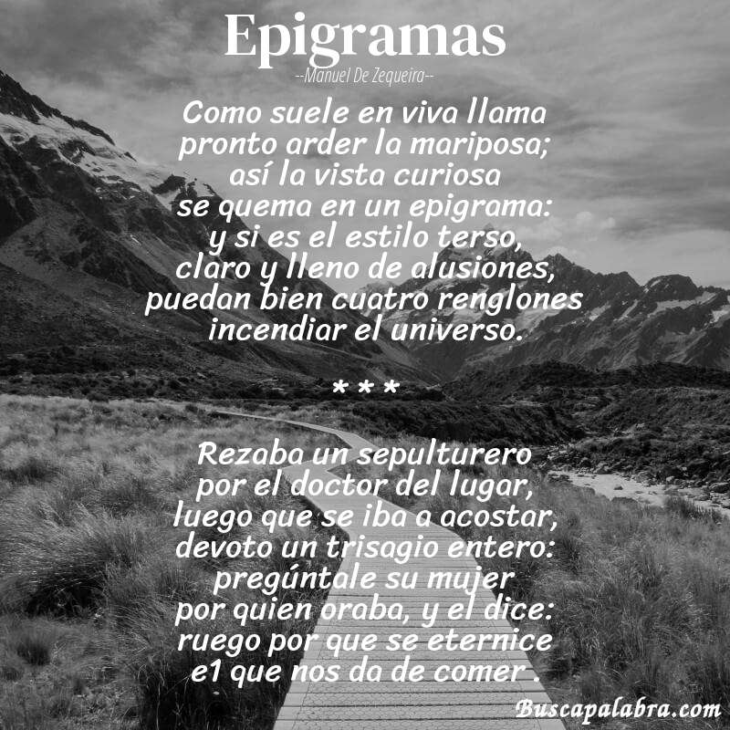 Poema epigramas de Manuel de Zequeira con fondo de paisaje