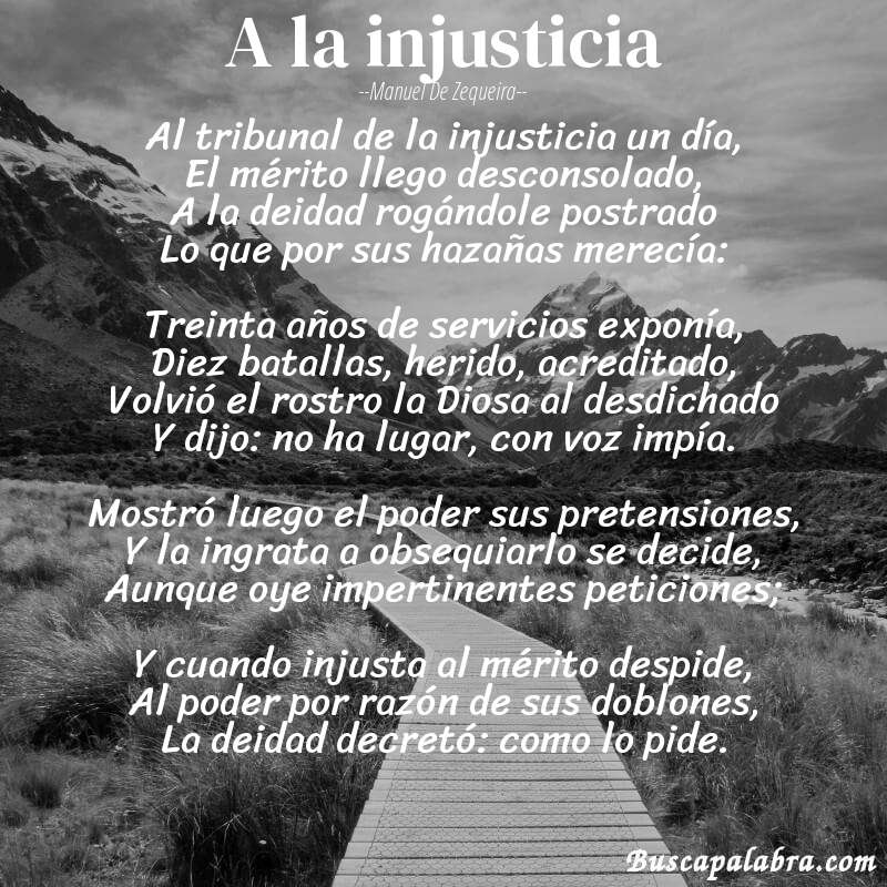 Poema A la injusticia de Manuel de Zequeira con fondo de paisaje