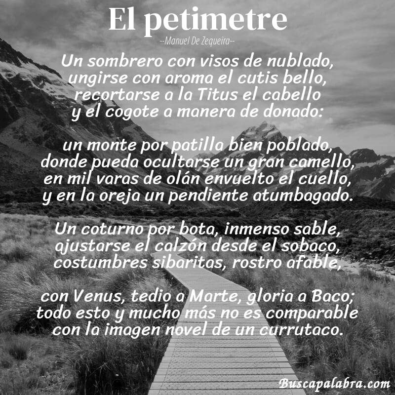 Poema El petimetre de Manuel de Zequeira con fondo de paisaje