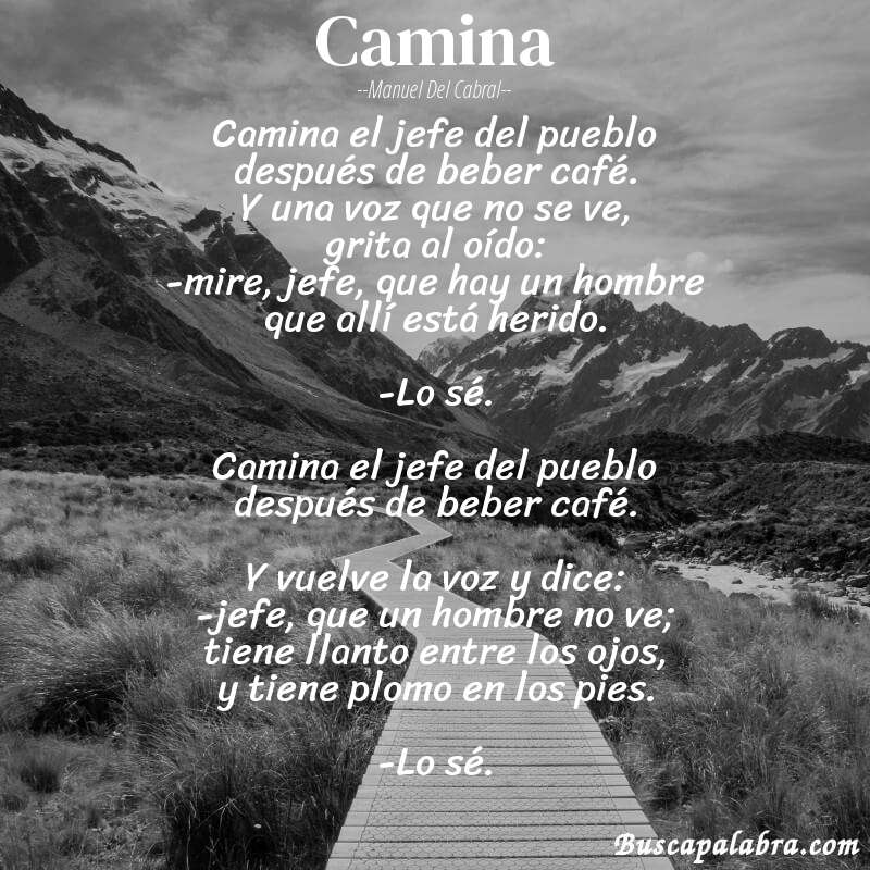 Poema camina de Manuel del Cabral con fondo de paisaje