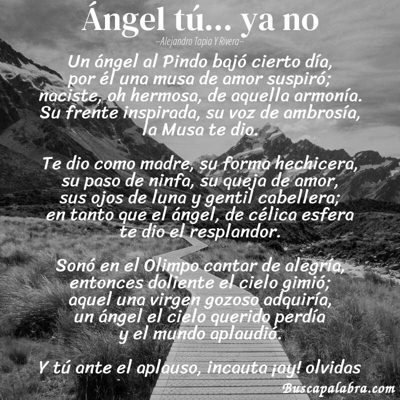 Poema Ángel tú... ya no de Alejandro Tapia y Rivera con fondo de paisaje