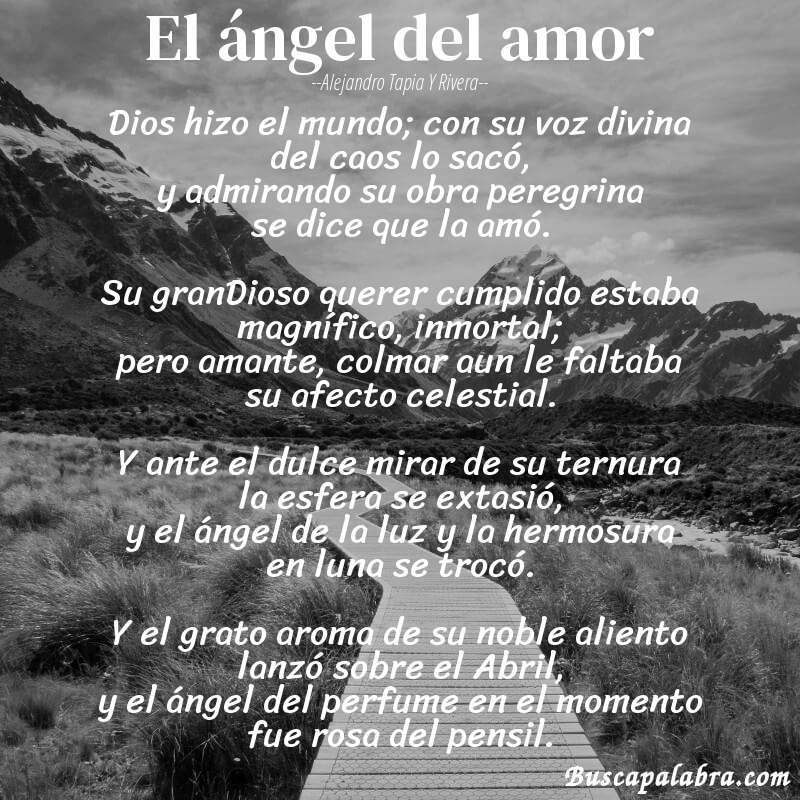 Poema El ángel del amor de Alejandro Tapia y Rivera con fondo de paisaje