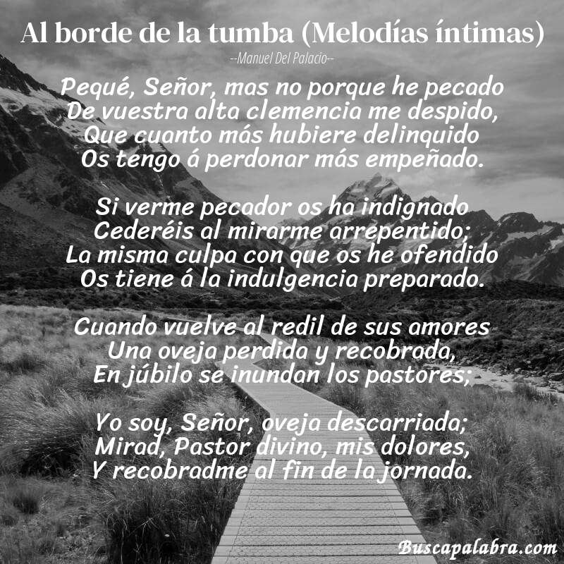 Poema Al borde de la tumba (Melodías íntimas) de Manuel del Palacio con fondo de paisaje