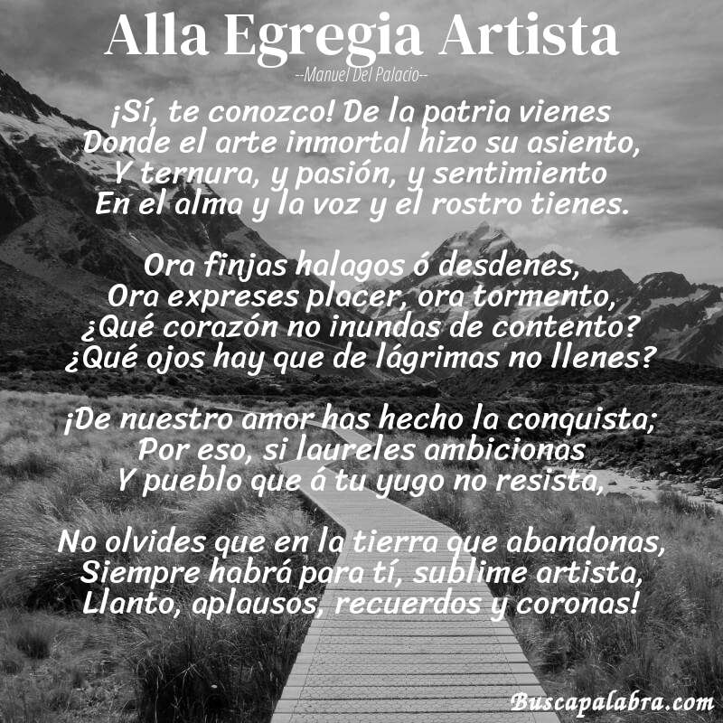 Poema Alla Egregia Artista de Manuel del Palacio con fondo de paisaje