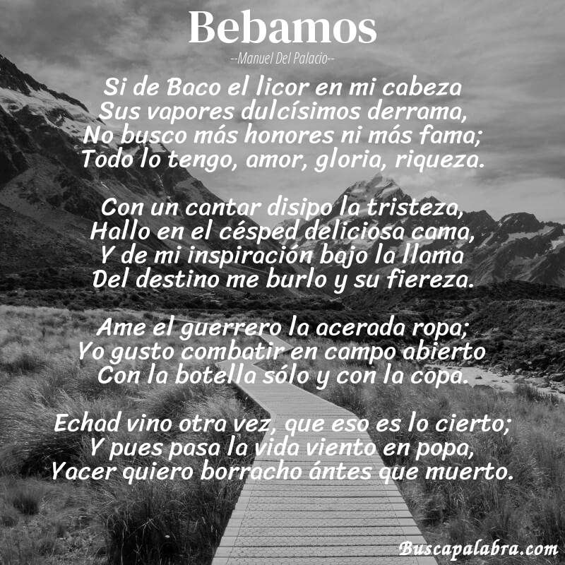 Poema Bebamos de Manuel del Palacio con fondo de paisaje