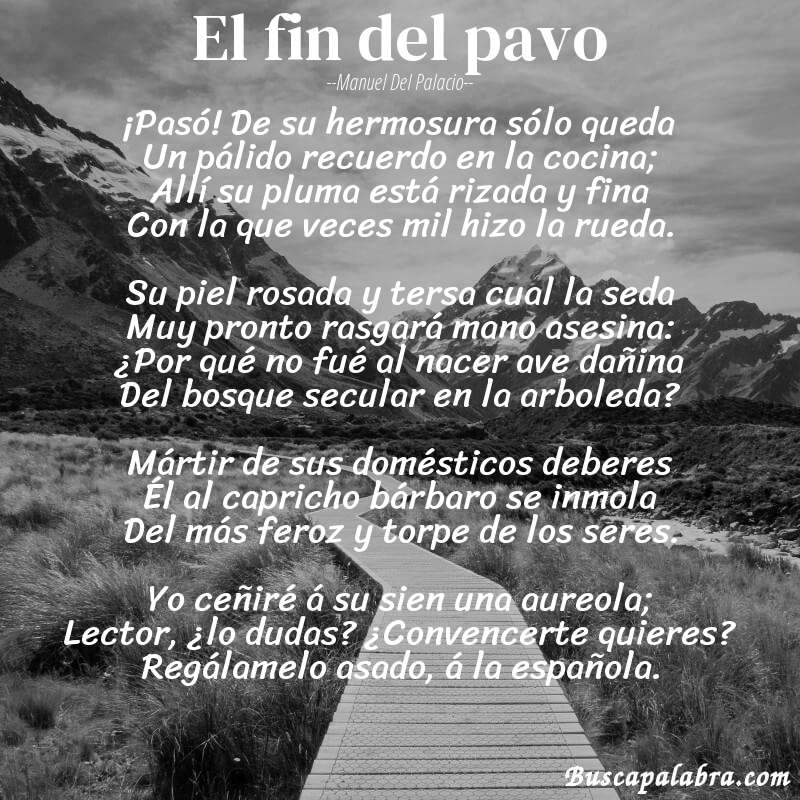 Poema El fin del pavo de Manuel del Palacio con fondo de paisaje