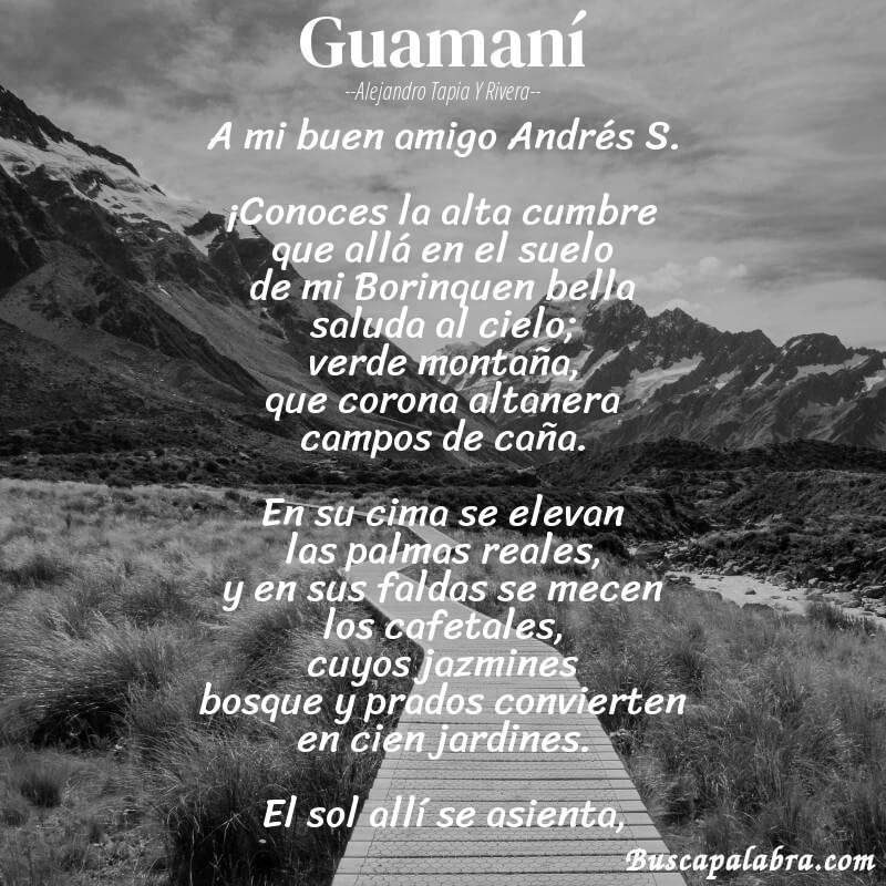 Poema Guamaní de Alejandro Tapia y Rivera con fondo de paisaje