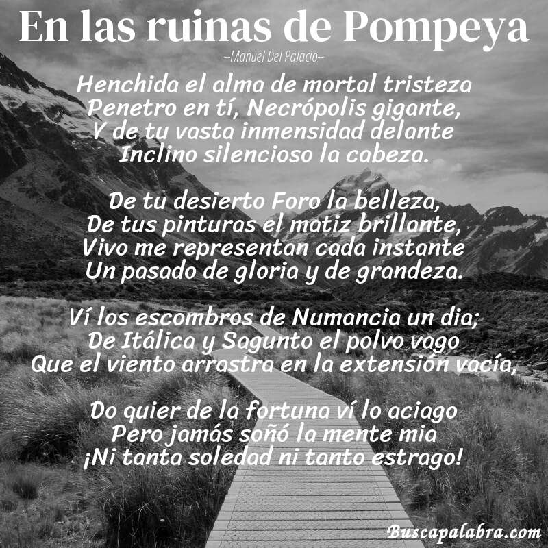 Poema En las ruinas de Pompeya de Manuel del Palacio con fondo de paisaje