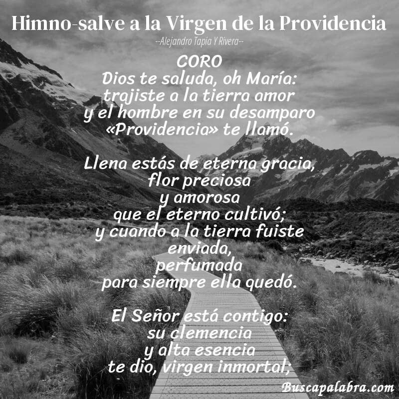 Poema Himno-salve a la Virgen de la Providencia de Alejandro Tapia y Rivera con fondo de paisaje