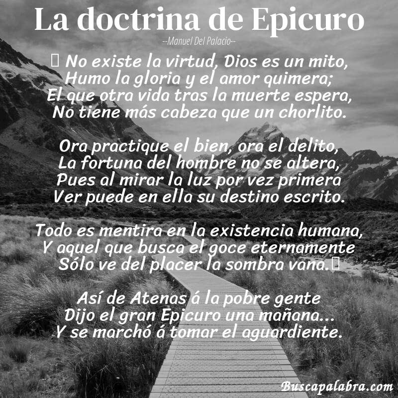 Poema La doctrina de Epicuro de Manuel del Palacio con fondo de paisaje