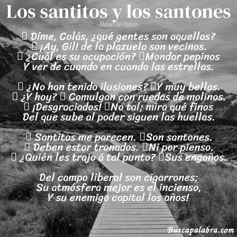 Poema Los santitos y los santones de Manuel del Palacio con fondo de paisaje