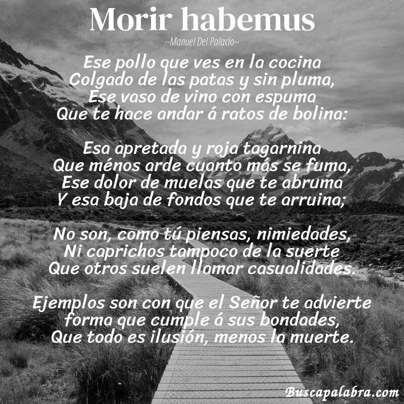 Poema Morir habemus de Manuel del Palacio con fondo de paisaje