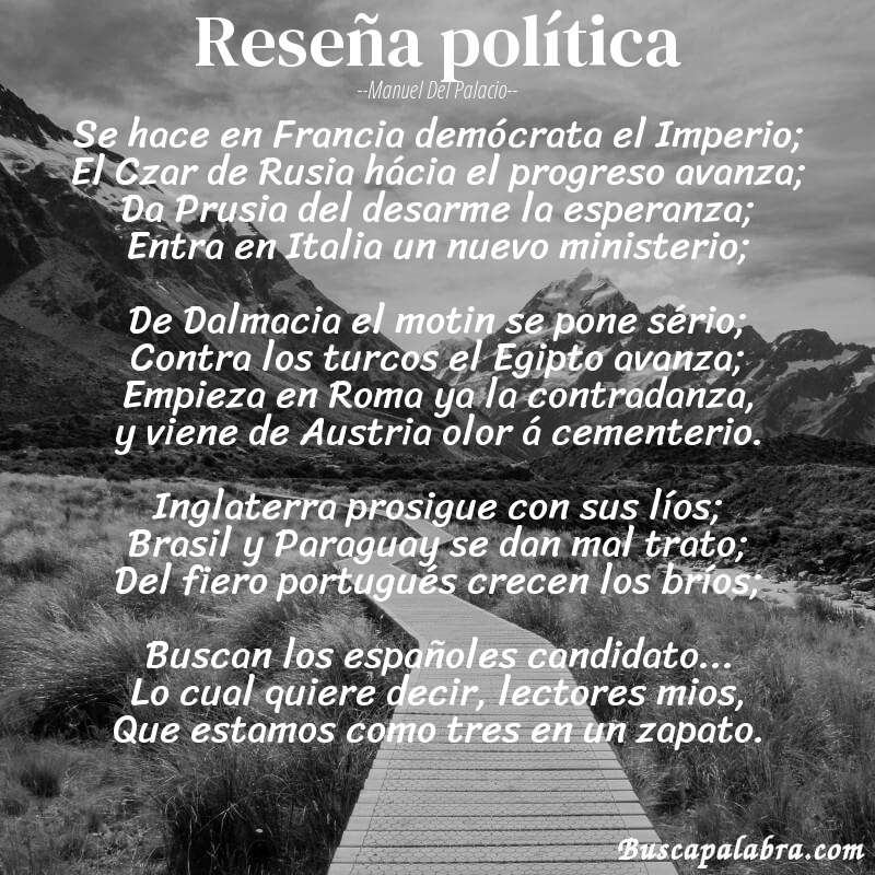 Poema Reseña política de Manuel del Palacio con fondo de paisaje