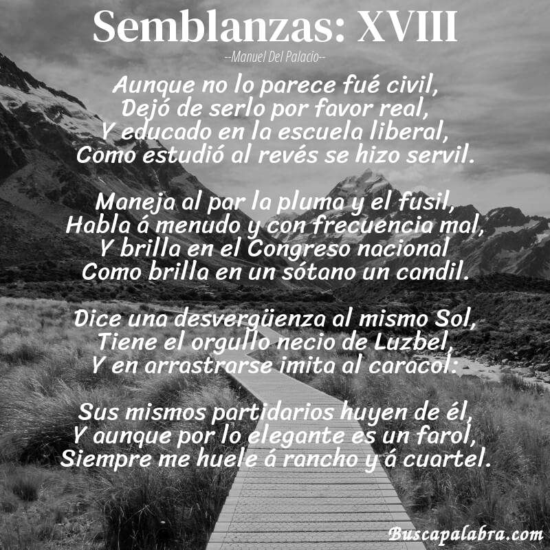 Poema Semblanzas: XVIII de Manuel del Palacio con fondo de paisaje