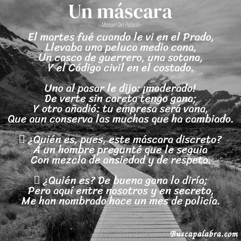 Poema Un máscara de Manuel del Palacio con fondo de paisaje