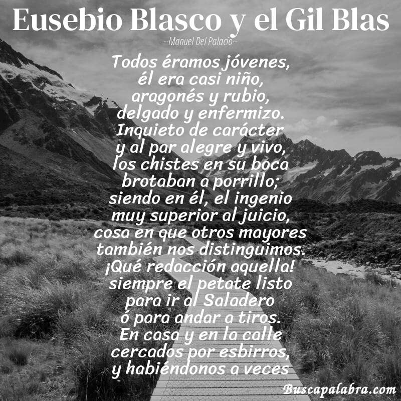 Poema Eusebio Blasco y el Gil Blas de Manuel del Palacio con fondo de paisaje