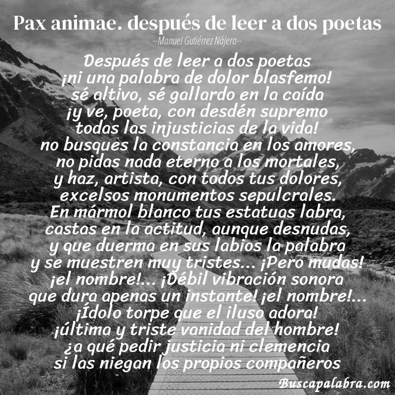 Poema pax animae. después de leer a dos poetas de Manuel Gutiérrez Nájera con fondo de paisaje