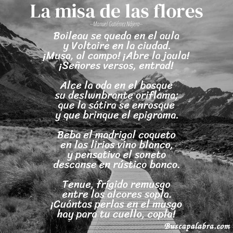 Poema La misa de las flores de Manuel Gutiérrez Nájera con fondo de paisaje