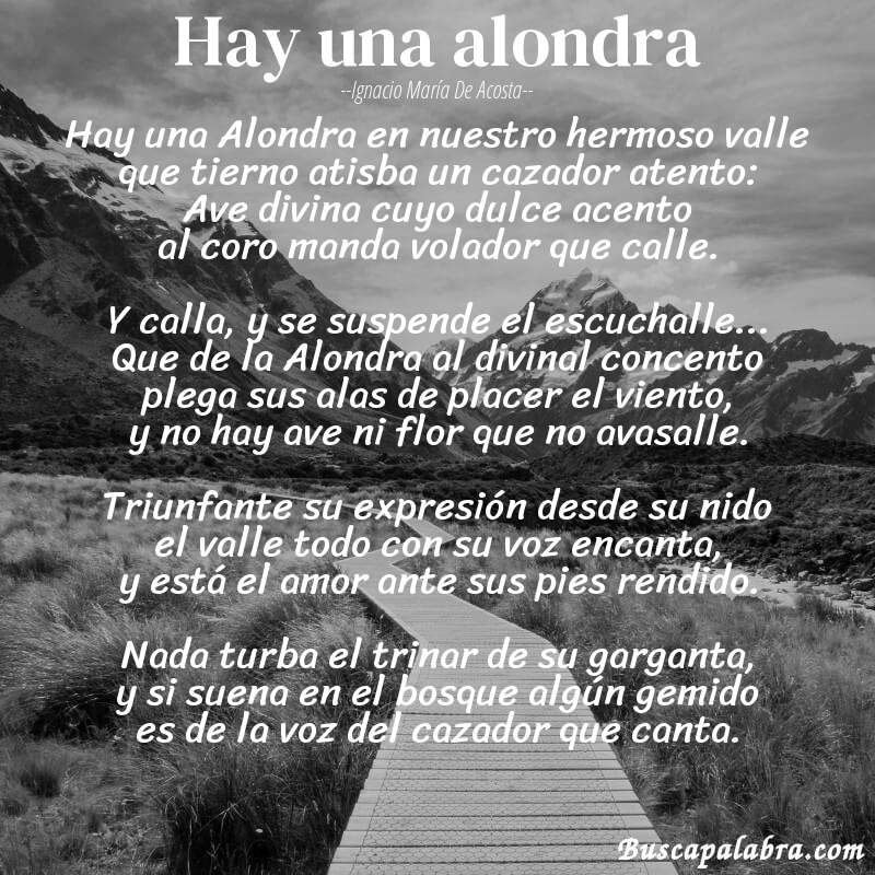 Poema Hay una alondra de Ignacio María de Acosta con fondo de paisaje