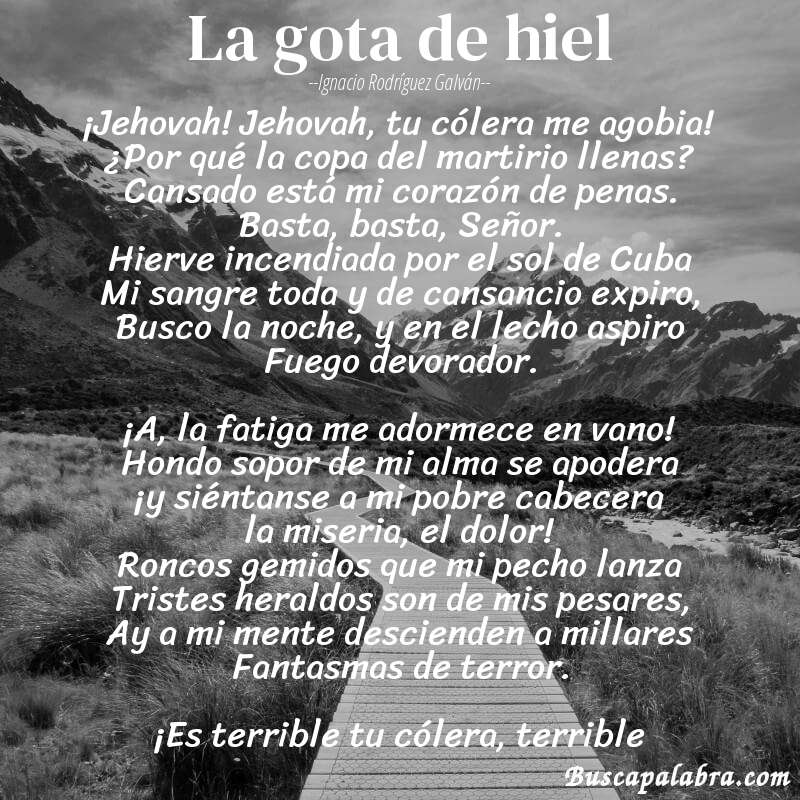 Poema La gota de hiel de Ignacio Rodríguez Galván con fondo de paisaje