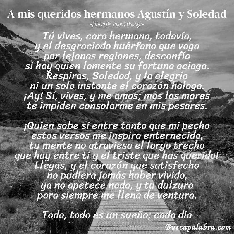 Poema A mis queridos hermanos Agustín y Soledad de Jacinto de Salas y Quiroga con fondo de paisaje