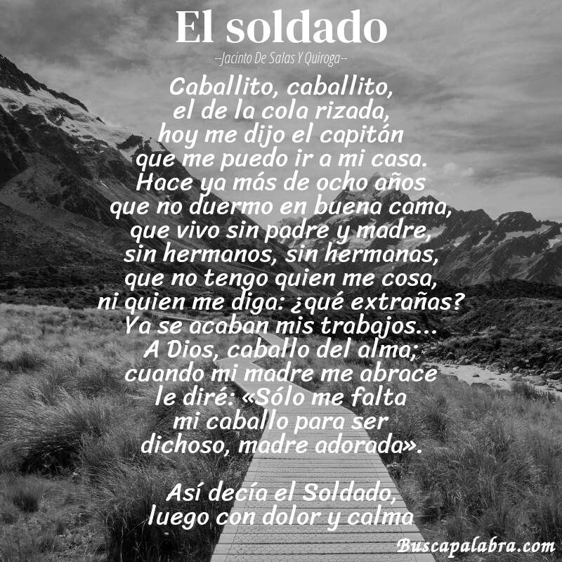 Poema El soldado de Jacinto de Salas y Quiroga con fondo de paisaje
