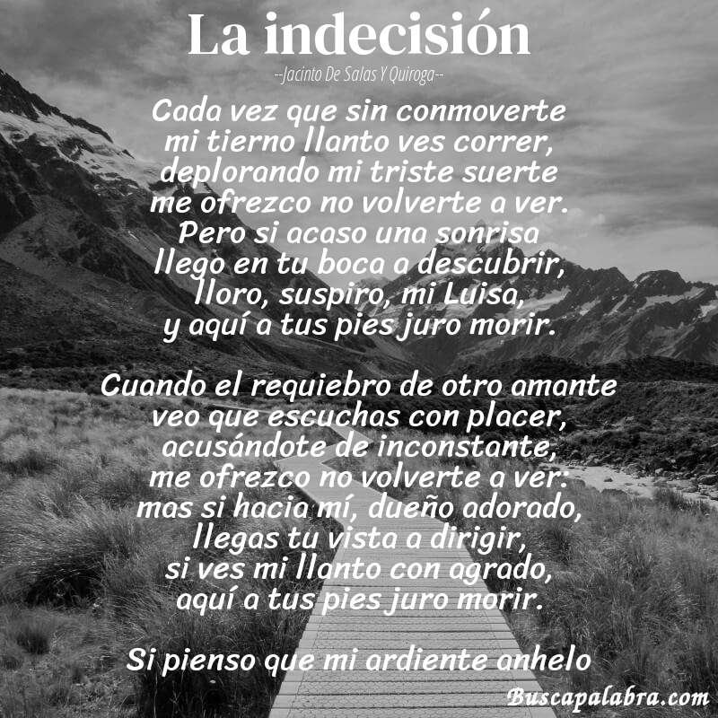 Poema La indecisión de Jacinto de Salas y Quiroga con fondo de paisaje