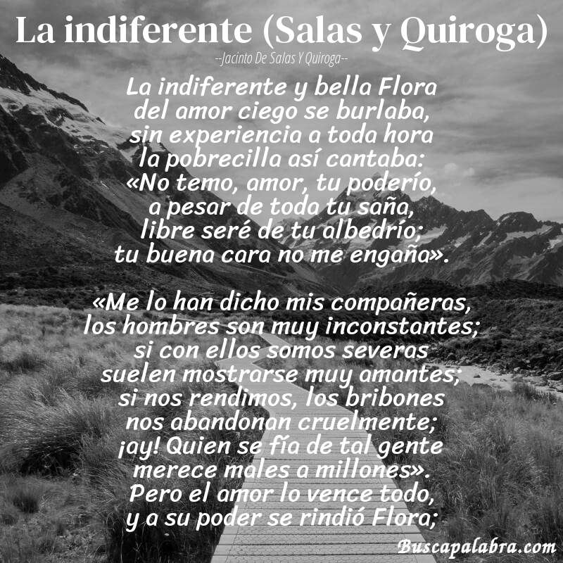 Poema La indiferente (Salas y Quiroga) de Jacinto de Salas y Quiroga con fondo de paisaje