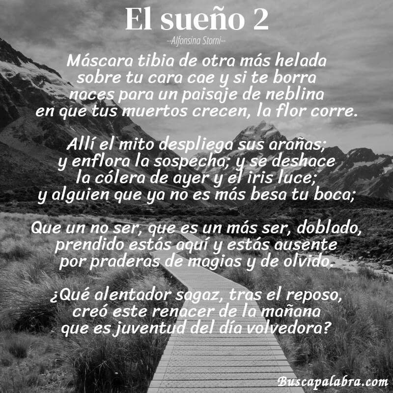 Poema El sueño 2 de Alfonsina Storni con fondo de paisaje