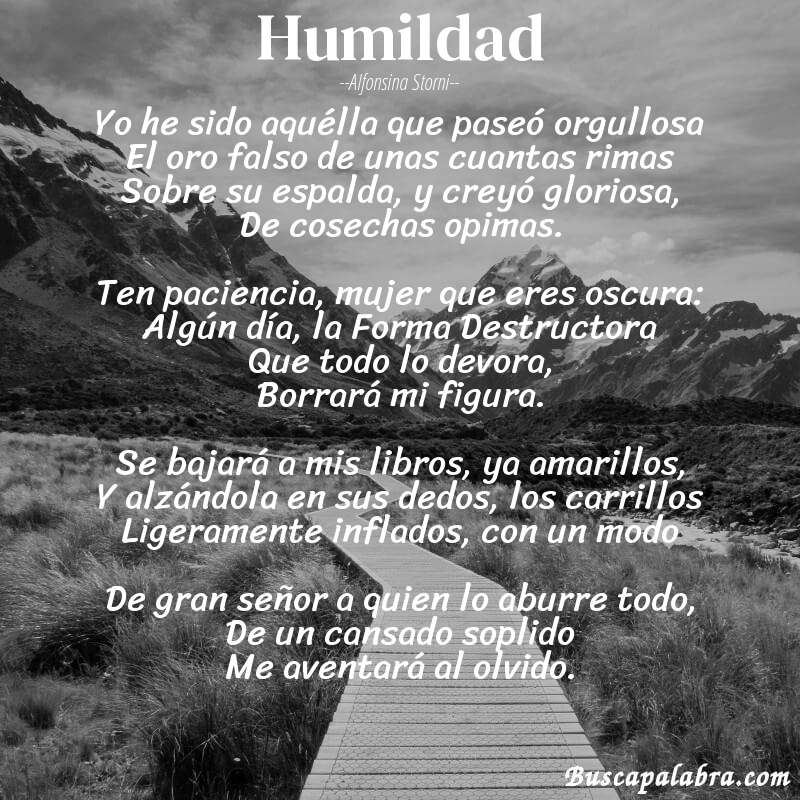 Poema Humildad de Alfonsina Storni con fondo de paisaje