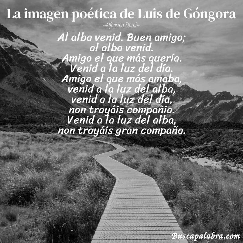 Poema La imagen poética de Luis de Góngora de Alfonsina Storni con fondo de paisaje