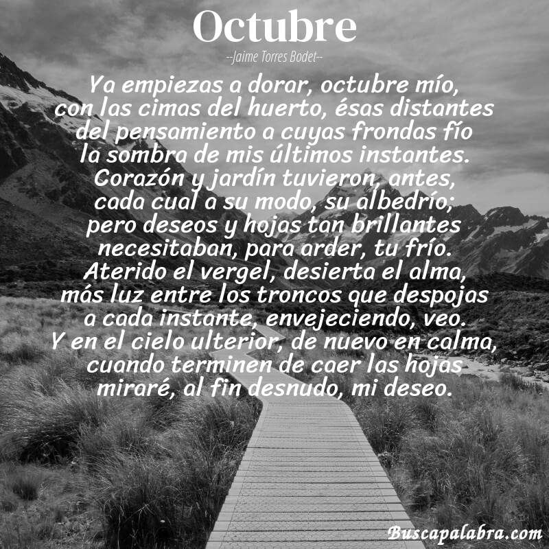 Poema octubre de Jaime Torres Bodet con fondo de paisaje