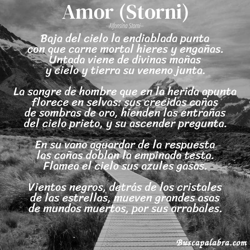 Poema Amor (Storni) de Alfonsina Storni con fondo de paisaje