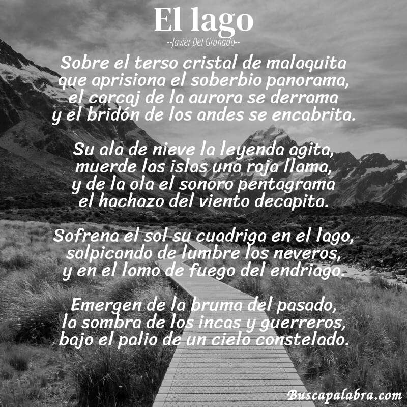 Poema el lago de Javier del Granado con fondo de paisaje